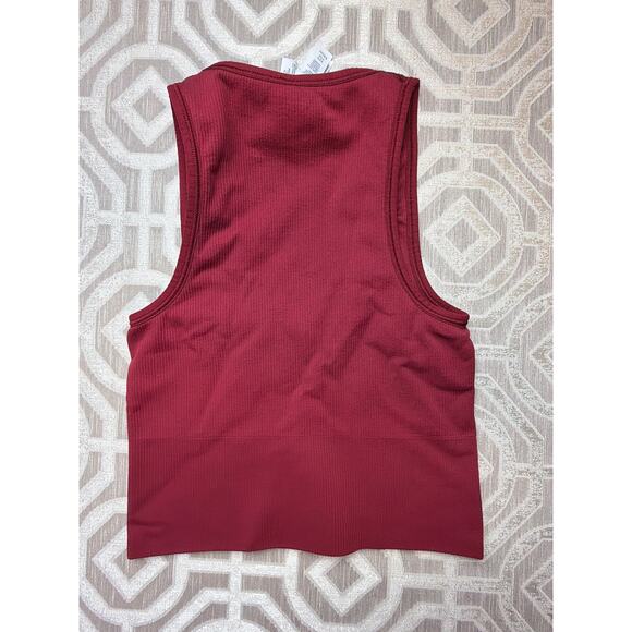 Athleta Aurora Crop Rib Tank Top Women’s XXS Burgandy V-Neck Stretch Activewear - Picture 2 of 6